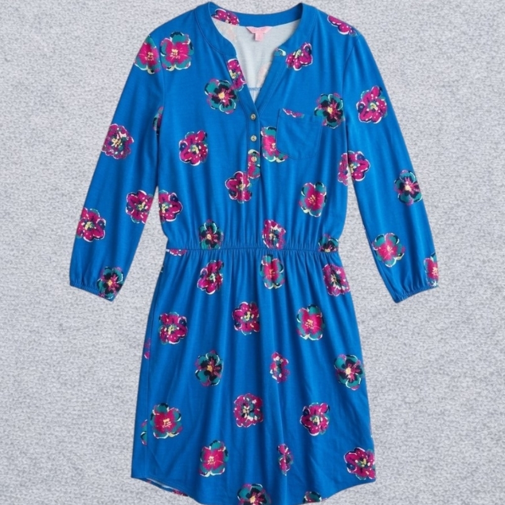 Lilly Pulitzer Blue Floral Midi Dress Size Large